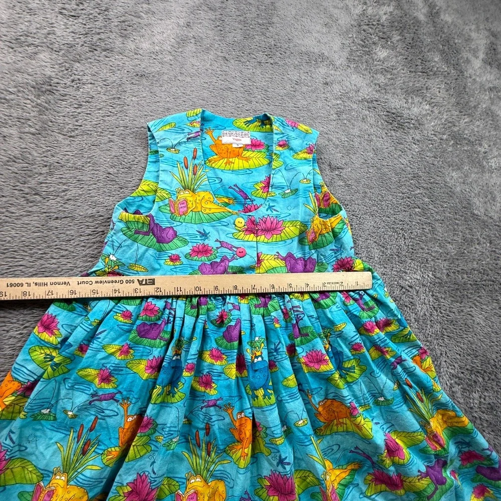 Designed by Virginia Dress Kids Size 5 Blue Vintage Frog Lily Pad Print